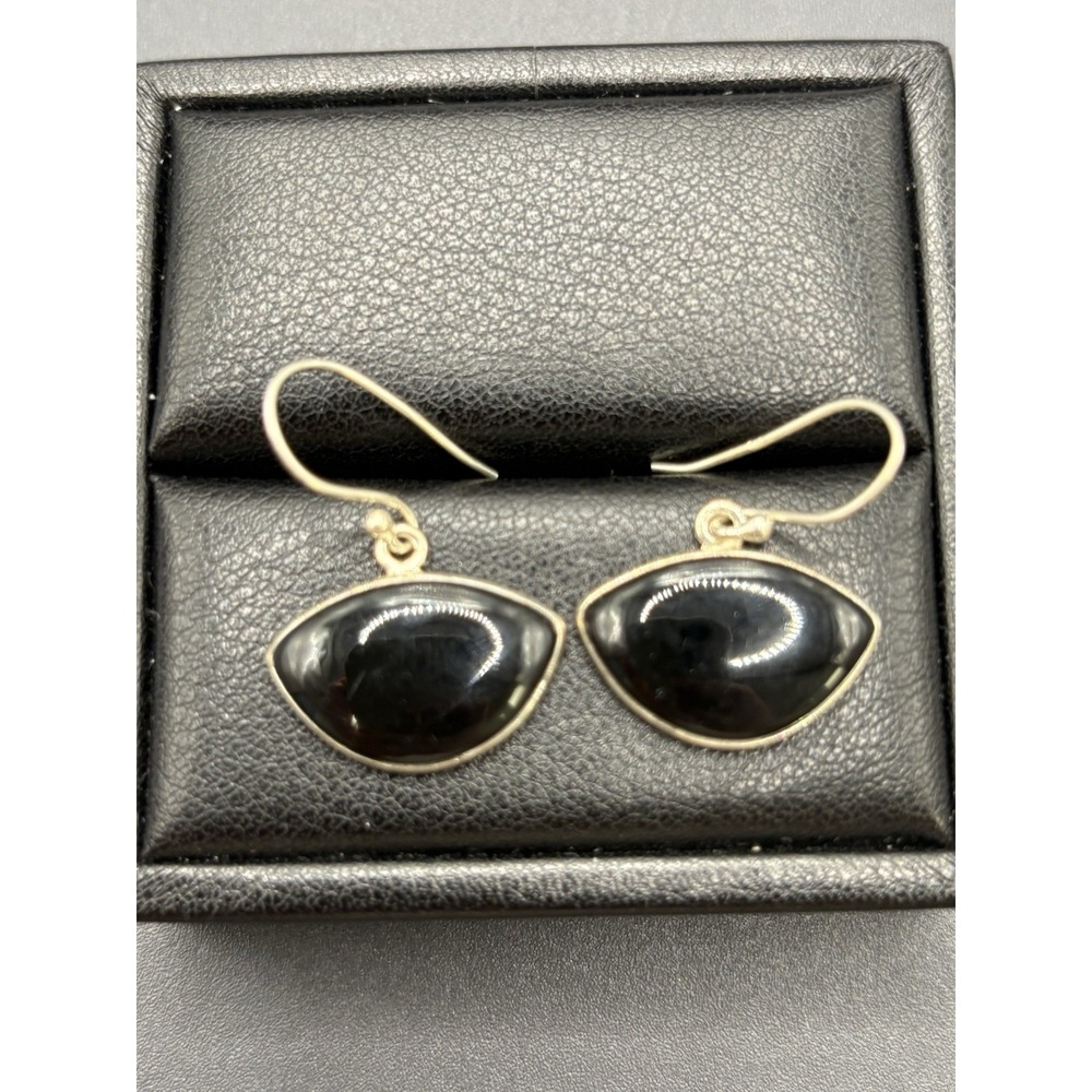 Vintage Sterling Silver Onyx Dangle Earring Wire E11